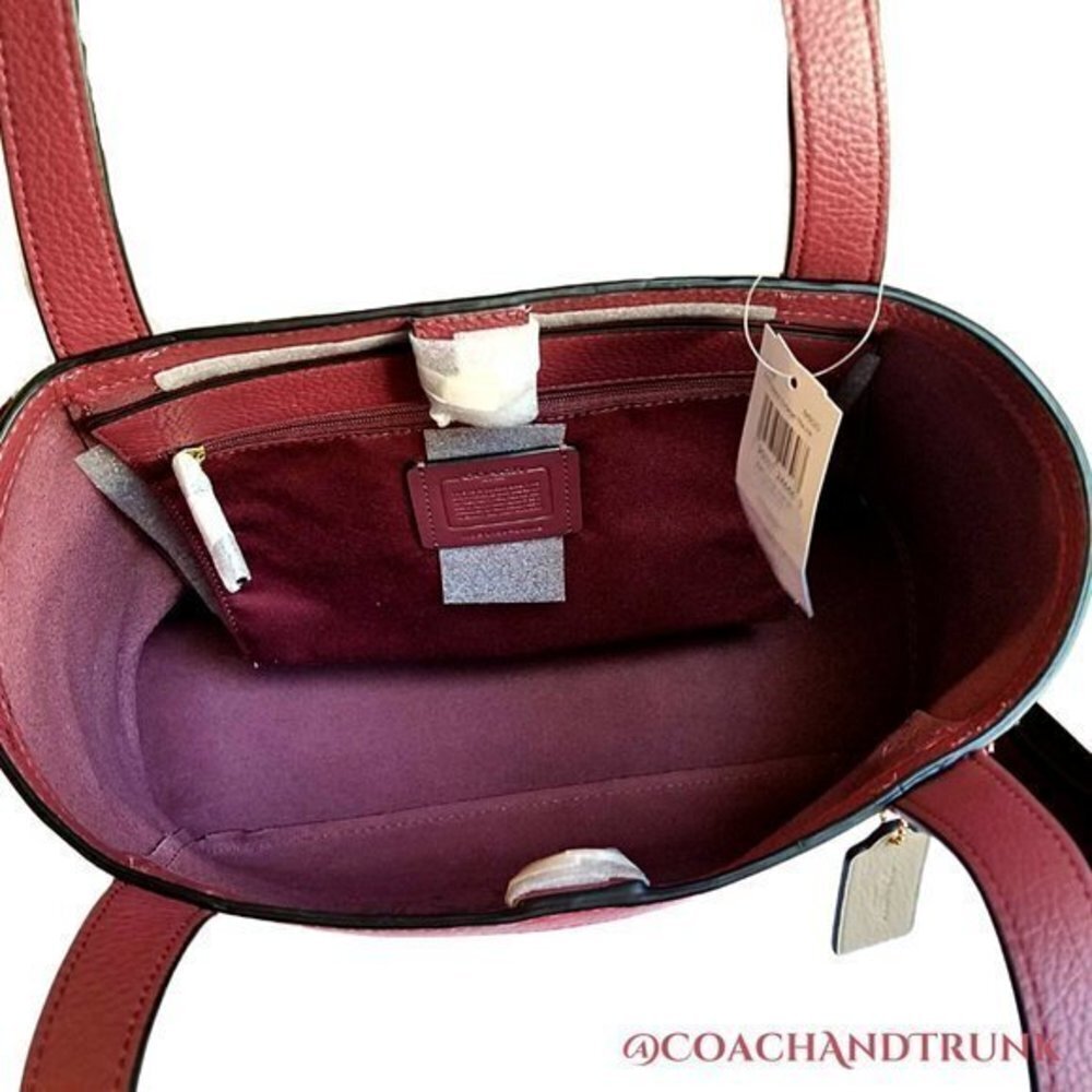 COACH Leather Tote 27 Leather Poppy Red Embossed Horse and Carriage NWT - Picture 2 of 16